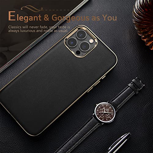 LOHASIC Designed for iPhone 13 Pro Max Leather Case, Premium Business Slim Classic Cover Soft Grip Shockproof Men Phone Cases Compatible with iPhone 13 Pro Max 5G 6.7 inch - Black Gold - Image 5