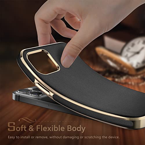 LOHASIC Designed for iPhone 13 Pro Max Leather Case, Premium Business Slim Classic Cover Soft Grip Shockproof Men Phone Cases Compatible with iPhone 13 Pro Max 5G 6.7 inch - Black Gold - Image 4