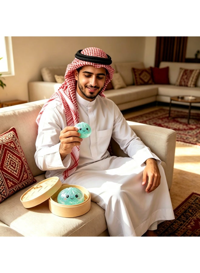 لعبة الزلابية اللامعة باللون الأزرق السماوي مع صندوق تخزين، كرة ضغط على شكل كعكة باو كاواي، لعبة ضغط كبيرة الحجم لامعة على شكل كعكة، لعبة معجنات ضخمة لتخفيف التوتر، لعبة ضغط لطيفة لتخفيف القلق، لعبة ناعمة لتخفيف الضغط كهدية للعائلة والأصدقاء - Image 3