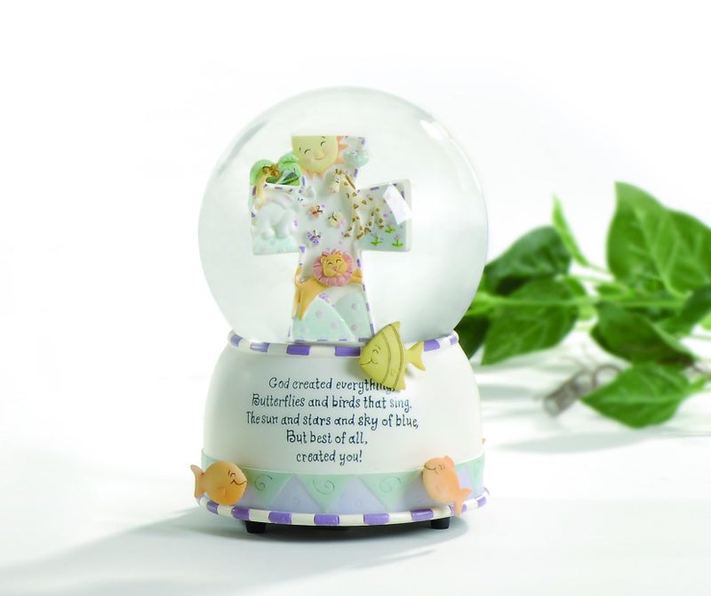 Roman 6" God Created Everything Musical Glitterdome – 100mm Snow Globe for Baptism, Nursery or Christening Decor - Image 2