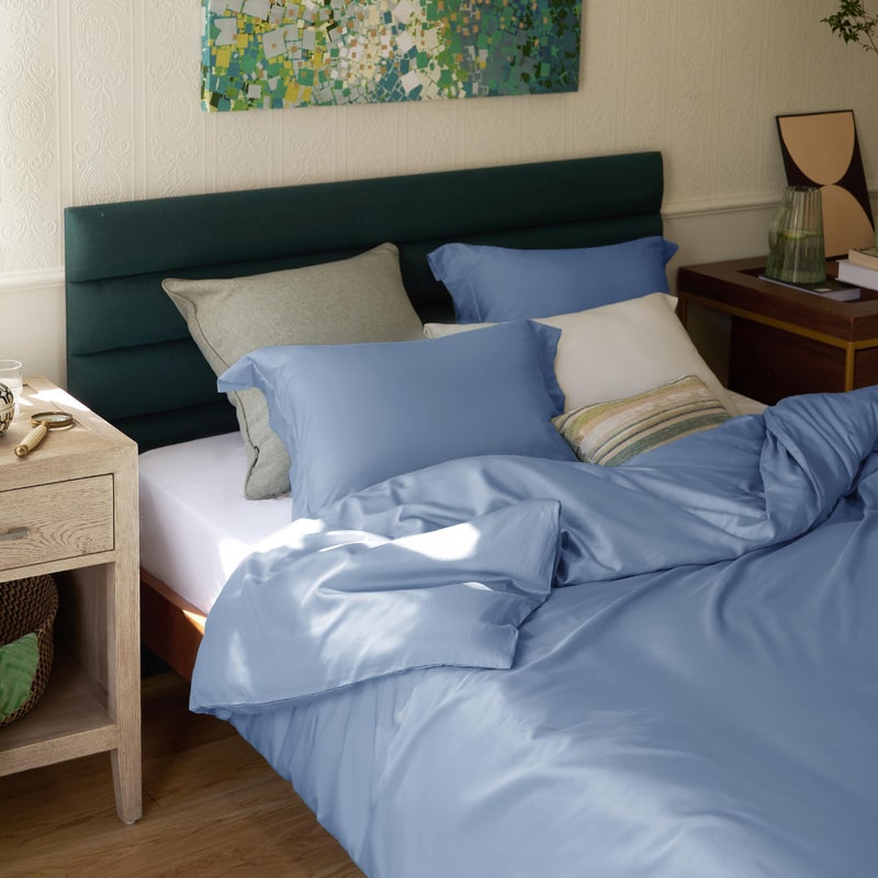 Bedsure 3 Pcs Duvet Cover Set King Size (265 cm x 230 cm) with 2 Pillow Shams (50 cm x 90 cm) - Moisture-Wicking, Cooling Silky Eucalyptus Lyocell Cotton Blend Ideal for Hot Sleeper - GentleSoft™ and Breathable, Slate Blue - Image 2