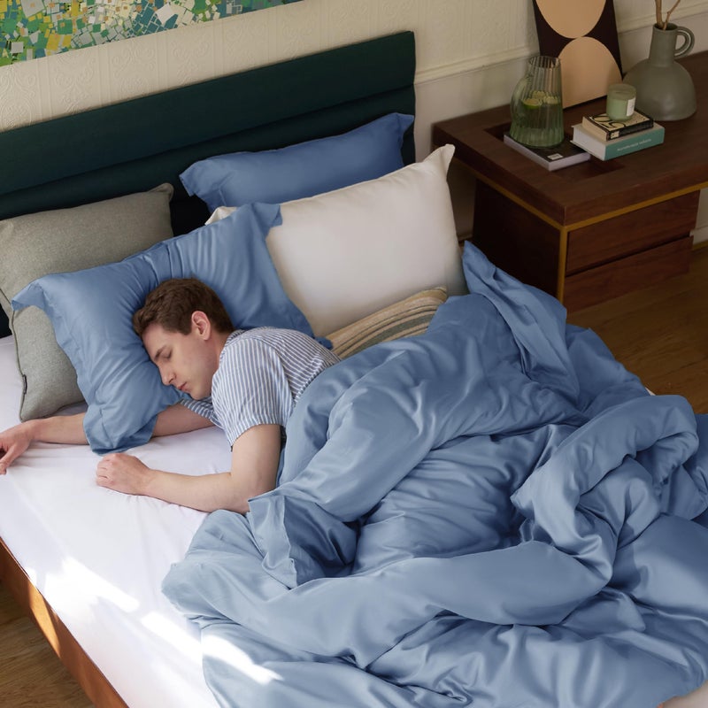 Bedsure 3 Pcs Duvet Cover Set King Size (265 cm x 230 cm) with 2 Pillow Shams (50 cm x 90 cm) - Moisture-Wicking, Cooling Silky Eucalyptus Lyocell Cotton Blend Ideal for Hot Sleeper - GentleSoft™ and Breathable, Slate Blue - Image 3