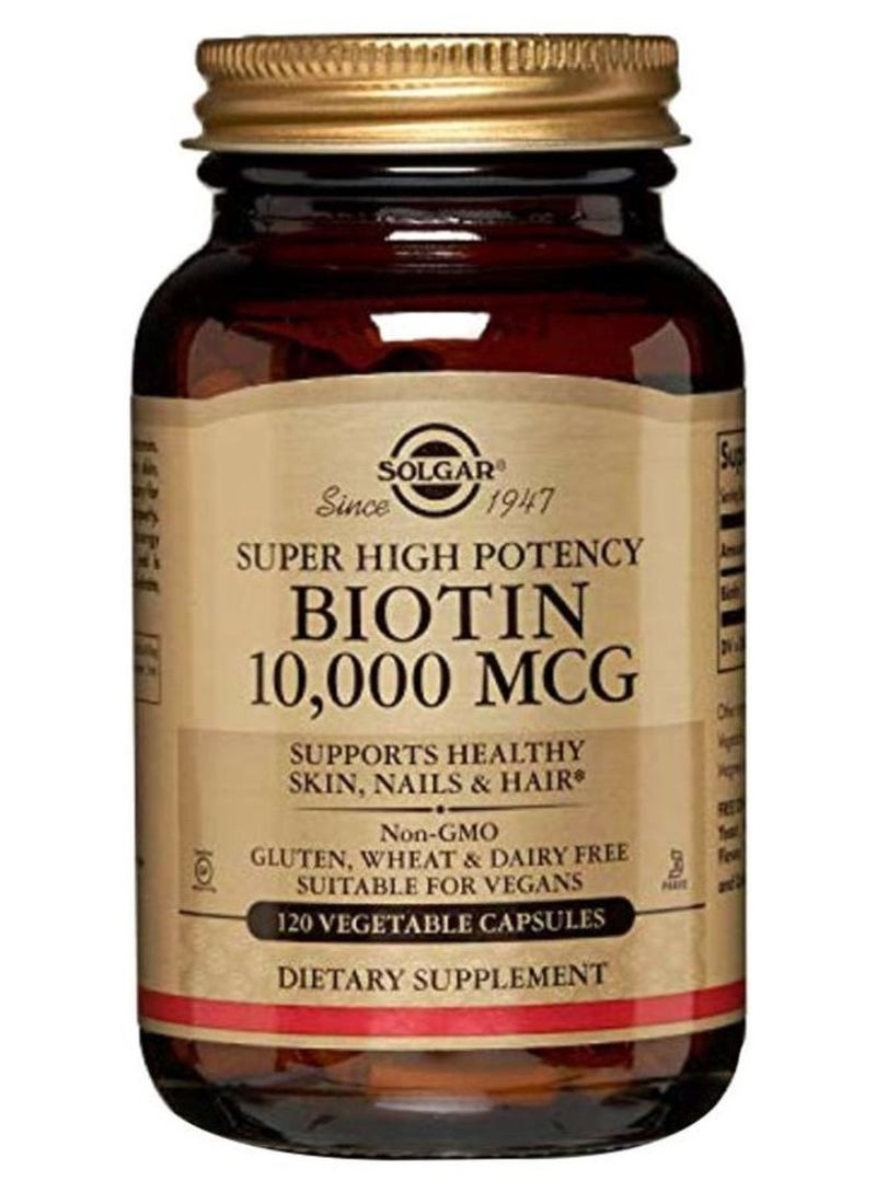 Solgar Biotin Dietary Supplement 10000mcg - 120 Vegetable Capsules - Image 1