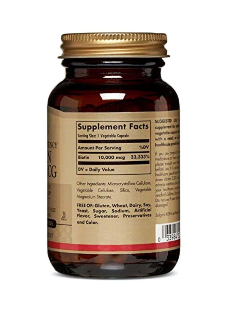 Solgar Biotin Dietary Supplement 10000mcg - 120 Vegetable Capsules - Image 2