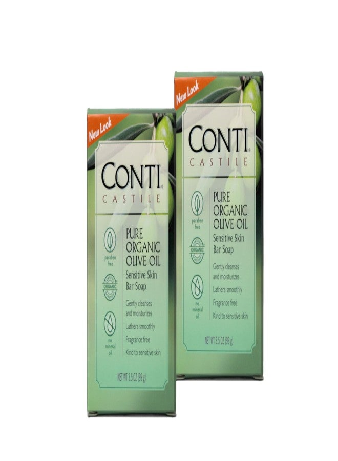 CONTI صابون بار زيت الزيتون العضوي النقي من كونتي كاستيل للبشرة الحساسة 3.5 أونصة (عبوة من 2) - Image 1