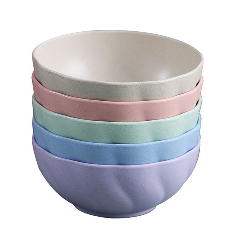 Wheat Straw Soup Noodle Bowl Set 5 Pcs Lightweight Food Container Home Dining Salad Serving Mixed Colors - Image 2