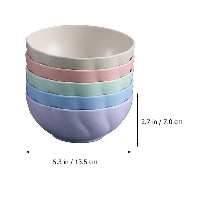 Wheat Straw Soup Noodle Bowl Set 5 Pcs Lightweight Food Container Home Dining Salad Serving Mixed Colors - Image 3