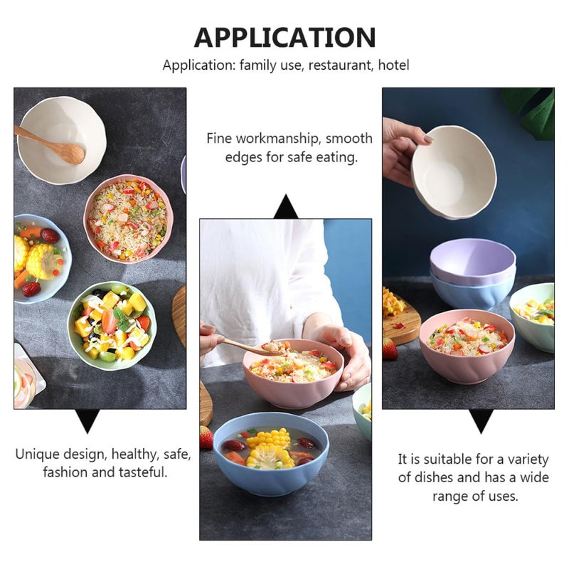 Wheat Straw Soup Noodle Bowl Set 5 Pcs Lightweight Food Container Home Dining Salad Serving Mixed Colors - Image 4