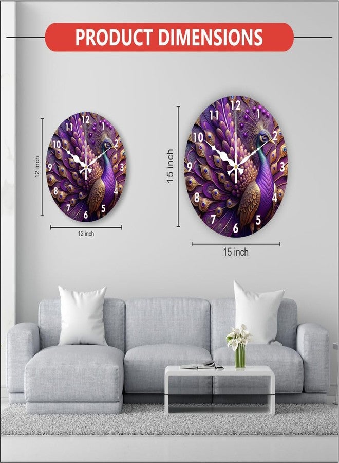 Ingo creation Peacock Design Glossy Finish Acrylic Wall Clock for Home Living Room Hall Office Stylish (Blue || 12X12 inch) Analog - Image 3