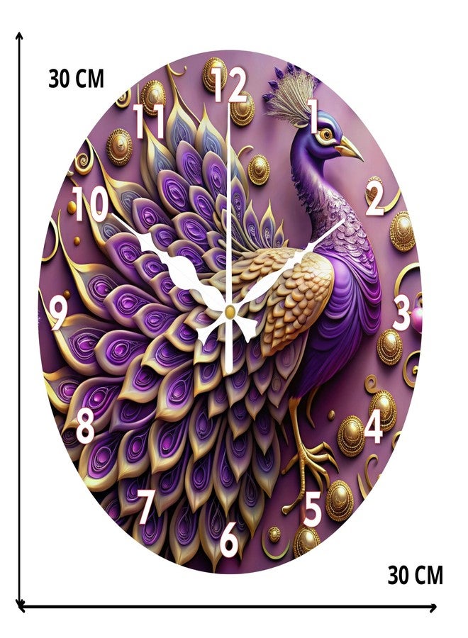 Ingo creation Peacock Design Glossy Finish Acrylic Wall Clock for Home Living Room Hall Office Stylish (Blue || 12X12 inch) Analog - Image 2