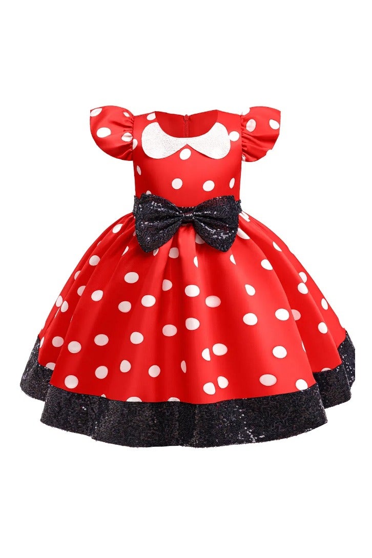 سعودي سيليكت فستان بناتي صغير مستوحى من ملابس ميني ماوس، فستان حفلات كاجوال بأكمام قصيرة مع فيونكة للأطفال من عمر 12 إلى 36 شهرًا (80-100 سم) - Image 2