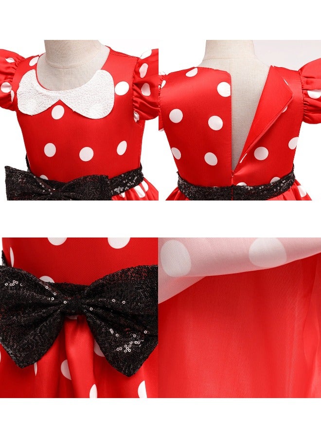 سعودي سيليكت فستان بناتي صغير مستوحى من ملابس ميني ماوس، فستان حفلات كاجوال بأكمام قصيرة مع فيونكة للأطفال من عمر 12 إلى 36 شهرًا (80-100 سم) - Image 4