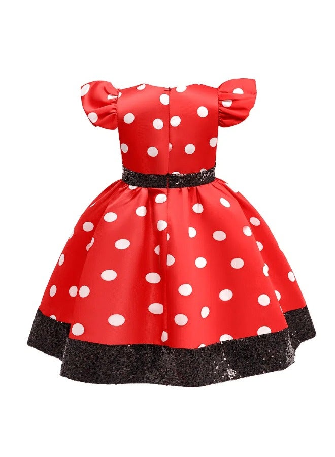 سعودي سيليكت فستان بناتي صغير مستوحى من ملابس ميني ماوس، فستان حفلات كاجوال بأكمام قصيرة مع فيونكة للأطفال من عمر 12 إلى 36 شهرًا (80-100 سم) - Image 3