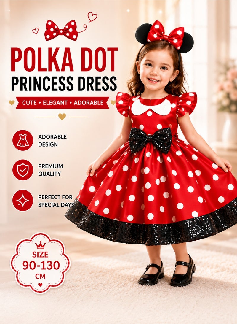 Saudi Select Minnie Mouse inspired outfits Girls Toddler Dress, Short Sleeve Casual Party Dress with Bow for Baby Infant 12-36 Months (80-100cm) - Image 1
