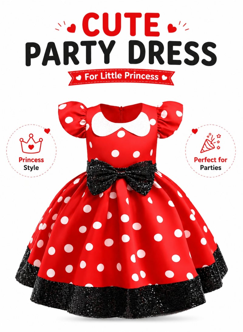 Saudi Select Minnie Mouse inspired outfits Girls Toddler Dress, Short Sleeve Casual Party Dress with Bow for Baby Infant 12-36 Months (80-100cm) - Image 1