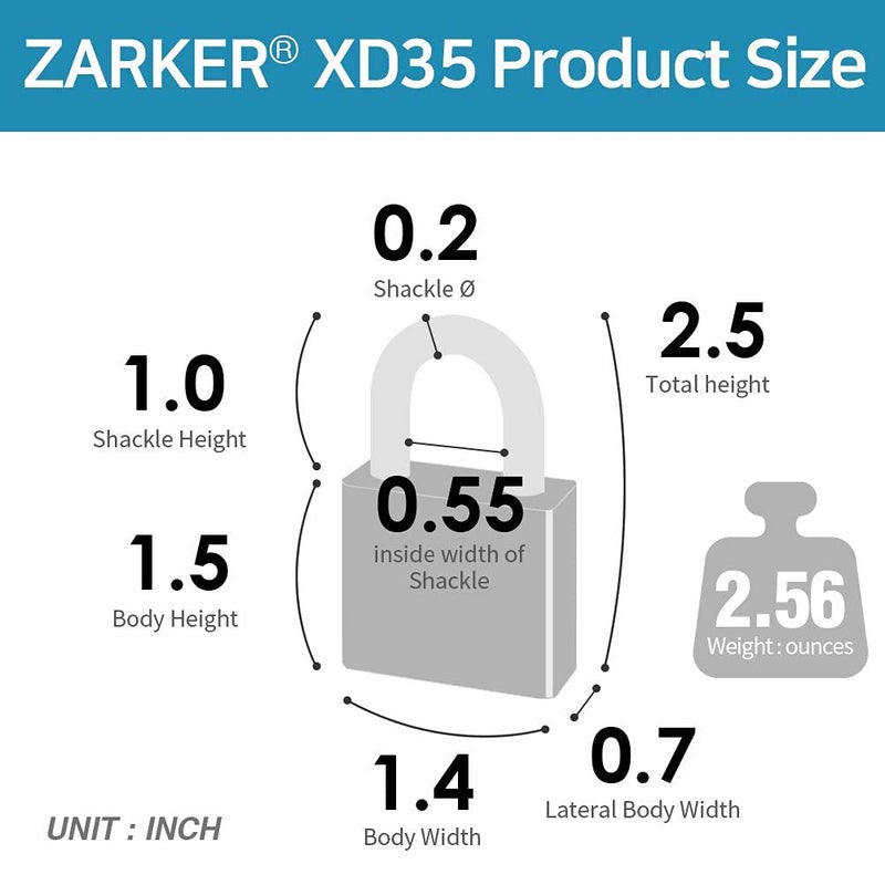 Zarker XD35 Combination Lock, 3-Digit Padlock for School, Gym, Sports, Locker Lock, Fence, Toolbox, Case, Outdoor, Hasp Storage (2-Pack, Blue) - Image 4