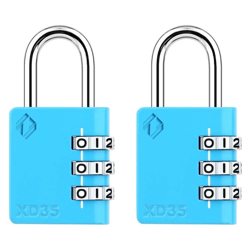 Zarker XD35 Combination Lock, 3-Digit Padlock for School, Gym, Sports, Locker Lock, Fence, Toolbox, Case, Outdoor, Hasp Storage (2-Pack, Blue) - Image 1