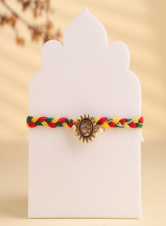 Floweraura احتفال فلاوراورا راكشا باندان الفاخر المصنوع يدويًا من ميناكاري أوم الروحاني مولي راخي مع تحفة لورد غانيشا أيدول - راخي للأخ وبهاي وابن العم وراكشا باندان هدية - Image 3