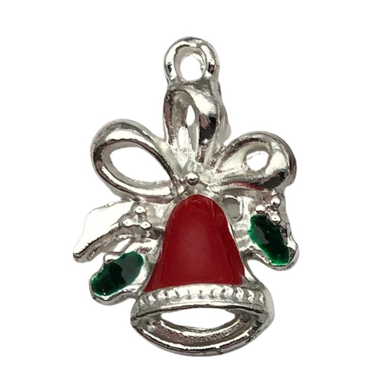 White K Oil Drop Alloy Santa Christmas Tree DIY Earring Pendants Bell 16x22mm-1.8g-14315