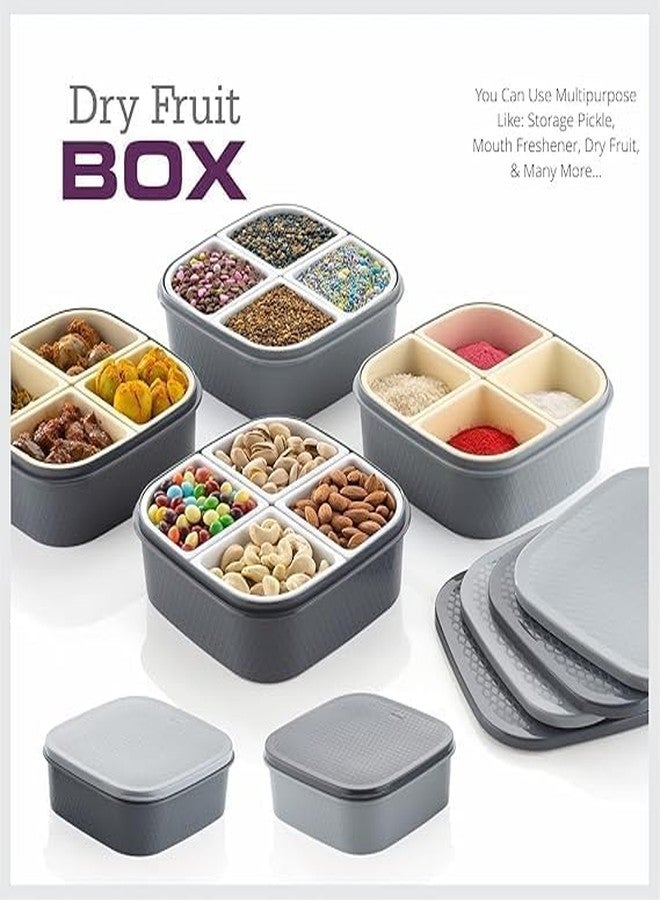 Red Champion Multifunctional 4-Section Plastic Square Dry Fruit Dabba Box Set – Grey, with Spoon – 4-in-1 Organizing Box for Dry Fruits, Snacks, and Nuts - Image 3