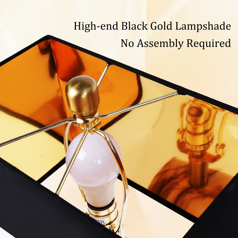 PARTPHONER Touch Control Table Lamps Set of 2, Modern Contemporary Bedside Lamp with 2 USB Ports 1 AC Outlet, 3-Way Dimmable Nightstand Lamp Faux Marble Gold Black Rectangular Shade for Living Room Bedroom - Image 5