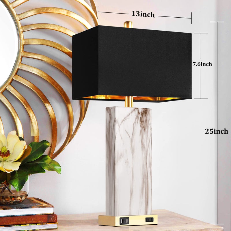 PARTPHONER Touch Control Table Lamps Set of 2, Modern Contemporary Bedside Lamp with 2 USB Ports 1 AC Outlet, 3-Way Dimmable Nightstand Lamp Faux Marble Gold Black Rectangular Shade for Living Room Bedroom - Image 4