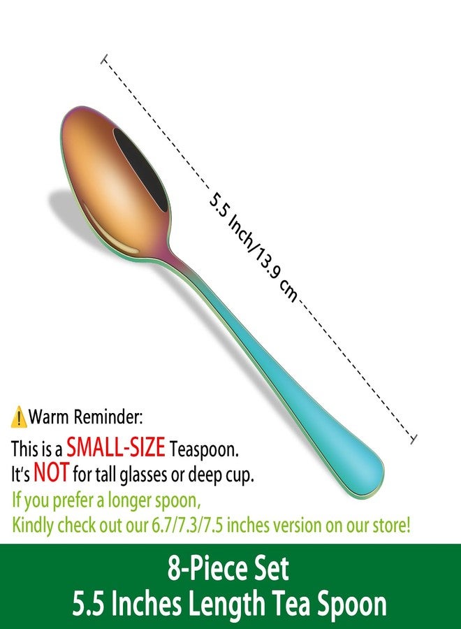 Dehov 5.5 Inch Espresso & Tea Spoons,Set Of 8 Rainbow Stainless Steel Small Coffee Spoons,Multicolored Demitasse Spoon,Mini Seasoning Spoon - Image 2