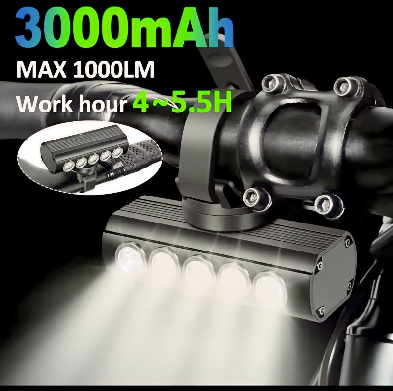 Linist 1000 Lumen Rechargeable Bicycle Headlight, 3000mAh USB Type-C Cycling Front Light, Aluminum Alloy Bicycle Flashlight with 4 Modes, Waterproof LED Bicycle Light for MTB & Road Bicycle - Image 2