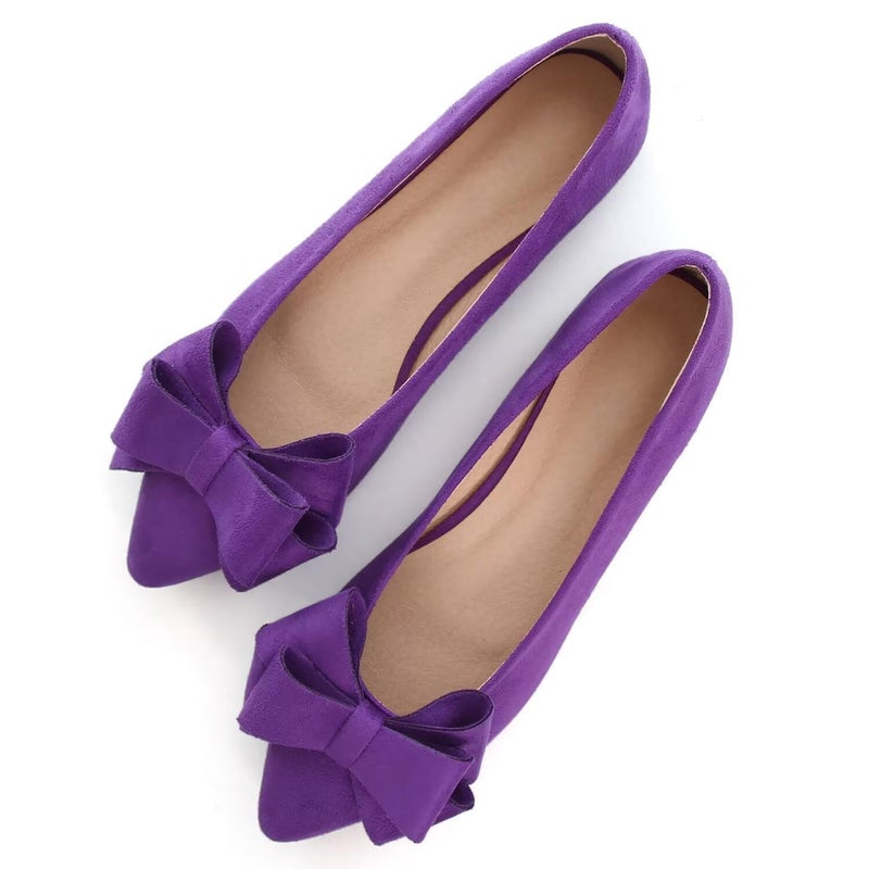 SAILING LU BowKnot Ballet Flats Womens Pointy Toe Flat Shoes Suede Dress Shoes Wear to Work Slip On Moccasins Purple Size 95