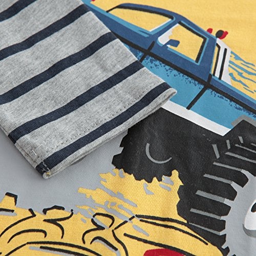 HowJoJo Boys Long Sleeve Cotton T-Shirts Monster Truck Shirt Graphic Tees Blue fire truck/Yellow 5T - Image 5