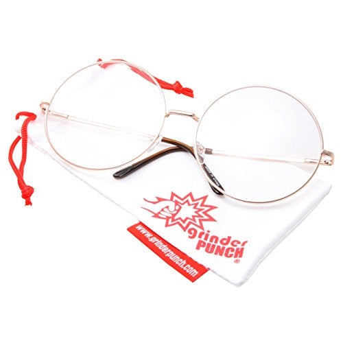 grinderPUNCH XXL Super Oversized Fashion Glasses Round Circle Frame Clear Lens Gold - Image 2