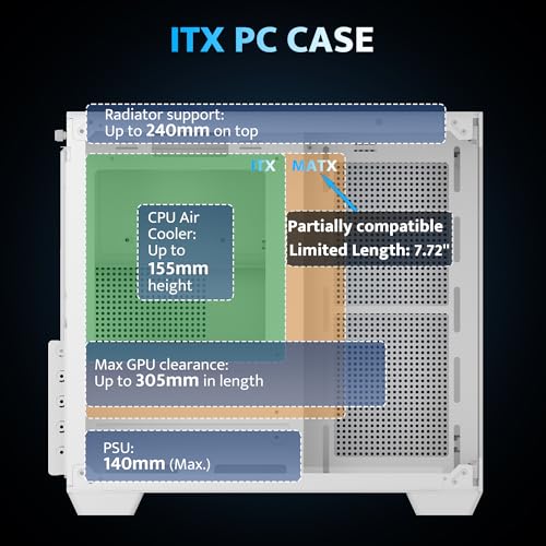 DarkFlash حافظة كمبيوتر darkFlash ITX، مع 3 مراوح PWM ARGB مثبتة مسبقًا، حافظة عرض كاملة من الزجاج المقسى، حجم صغير، تدعم 240mm AIO (C275P) (أبيض) - Image 4