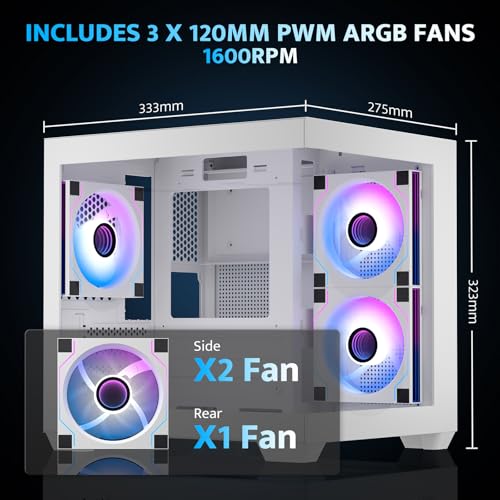 DarkFlash حافظة كمبيوتر darkFlash ITX، مع 3 مراوح PWM ARGB مثبتة مسبقًا، حافظة عرض كاملة من الزجاج المقسى، حجم صغير، تدعم 240mm AIO (C275P) (أبيض) - Image 3