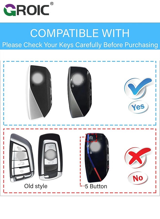 GROIC - For BMW Key Fob Cover with Keychain, Chrome Silver Trim Soft TPU Car Key Shell Case for 2023 2024 BMW 7 Series 740 760i I5 I7 IX X1 X5 X6 X7 XM, BMW Accessories Key Protector（Black） - Image 1