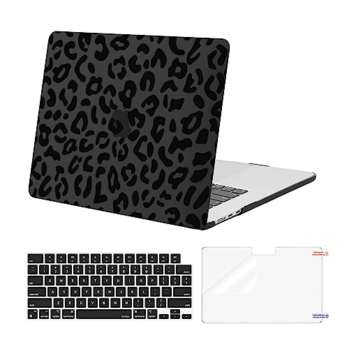 MOSISO Compatible with MacBook Air 15 inch M5 2026 M4 2025 M3 M2 2024 2023 A3448 A3241 A3114 A2941 with Touch ID Protective Leopard Grain Hard ShellKeyboard CoverScreen Protector Black - Image 1