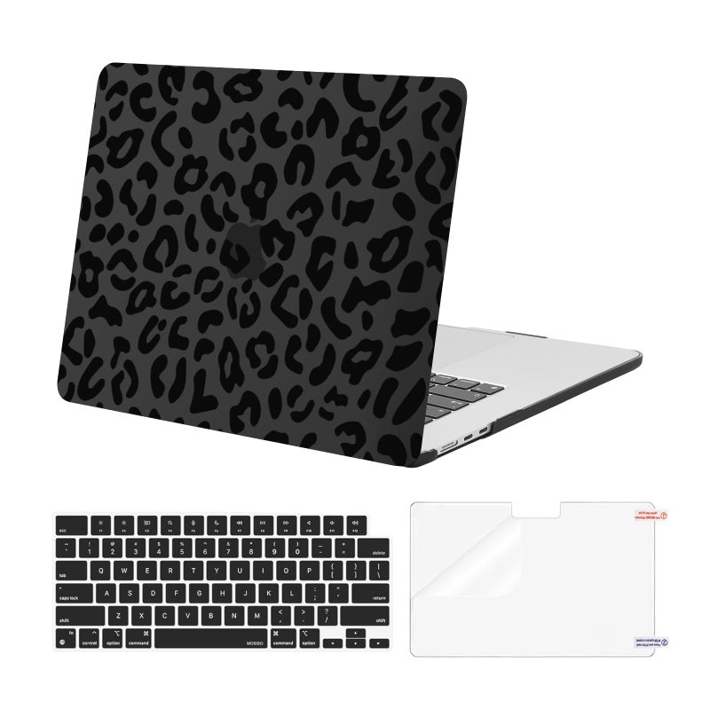 MOSISO Compatible with MacBook Air 15 inch M5 2026 M4 2025 M3 M2 2024 2023 A3448 A3241 A3114 A2941 with Touch ID Protective Leopard Grain Hard ShellKeyboard CoverScreen Protector Black - Image 2