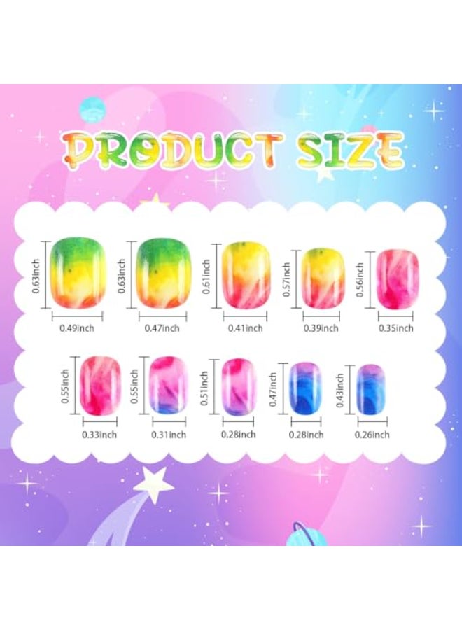 BOARDFEB 216Pcs 9 Pack Kids Press on Nails Grils Full Cover Short False Stick on Nail Tips for Kids Nail Art Decoration Christmas Birthday Valentines Party Favors GiftGradient Style - Image 3