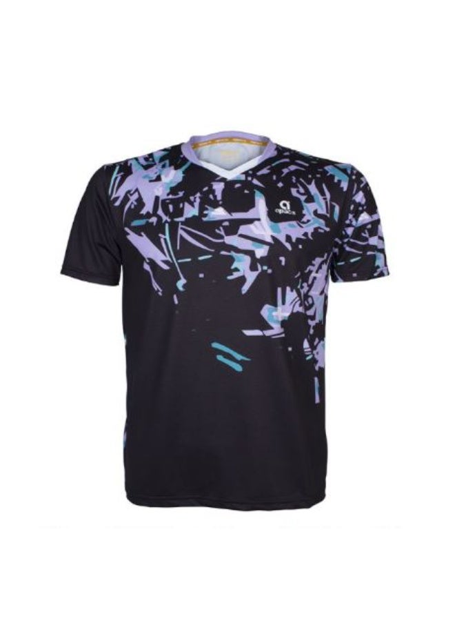 Apacs RN 10161 Badminton T-Shirt, Black/Purple – Lightweight Quick-Dry Sports T-Shirt, Breathable Athletic Wear for Badminton, Training & Indoor Sports - Image 1