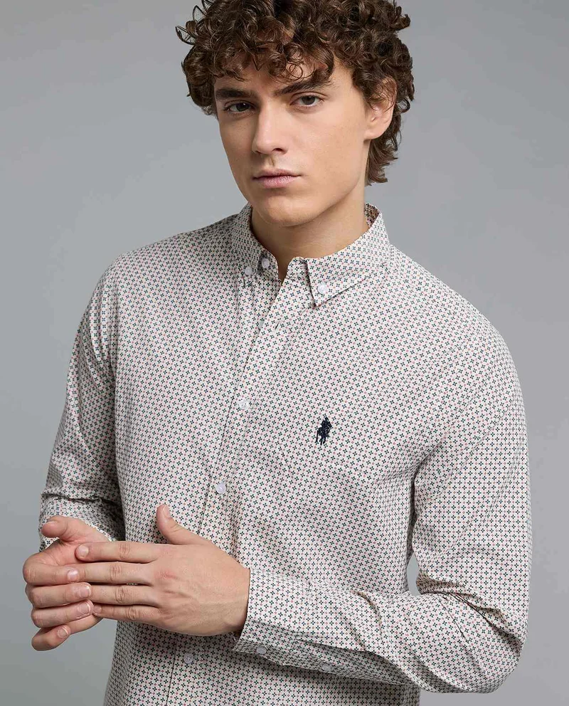 أر أند بي Printed Shirt with Button-Down Collar and Long Sleeves
