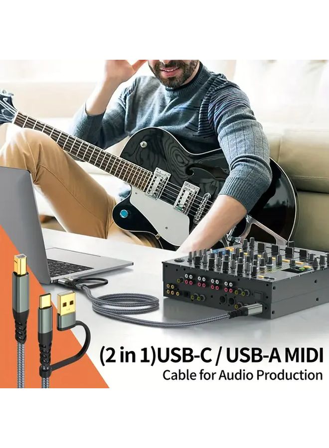 2 في 1 كابل طابعة عالي السرعة من USB C إلى USB B ومن USB A إلى USB B 10 أقدام رمادي - Image 5