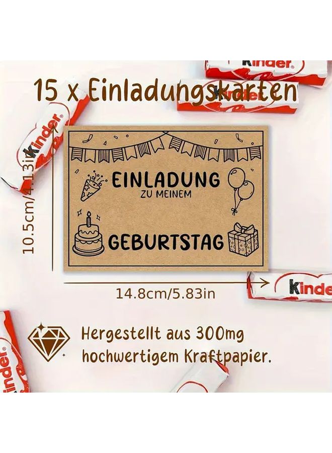 Kraft Paper German Invitation Cards 15 Pieces DIY Handmade Birthday Party Invitations - Image 4