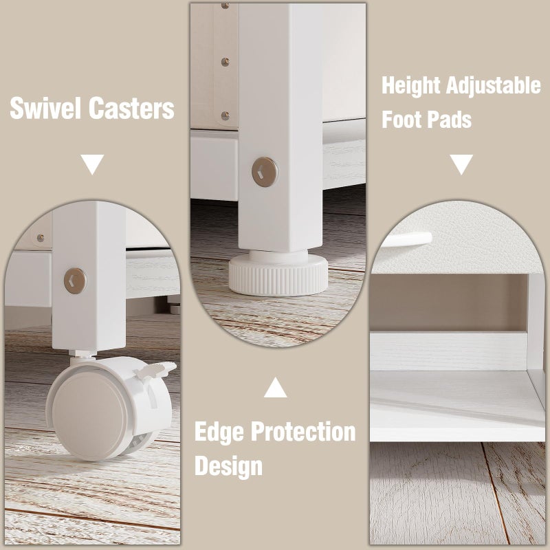 VENNQD Large Printer Stand with Storage Fabric Drawer Under Desk Printer Table with Wheels for Home Office, Printer Cart fit Fax Machine Scanner (White, 3 Tiers) - Image 3