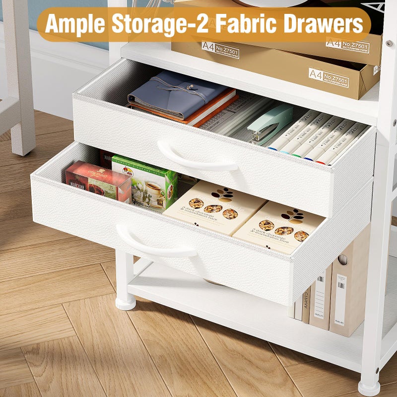 VENNQD Large Printer Stand with Storage Fabric Drawer Under Desk Printer Table with Wheels for Home Office, Printer Cart fit Fax Machine Scanner (White, 3 Tiers) - Image 4