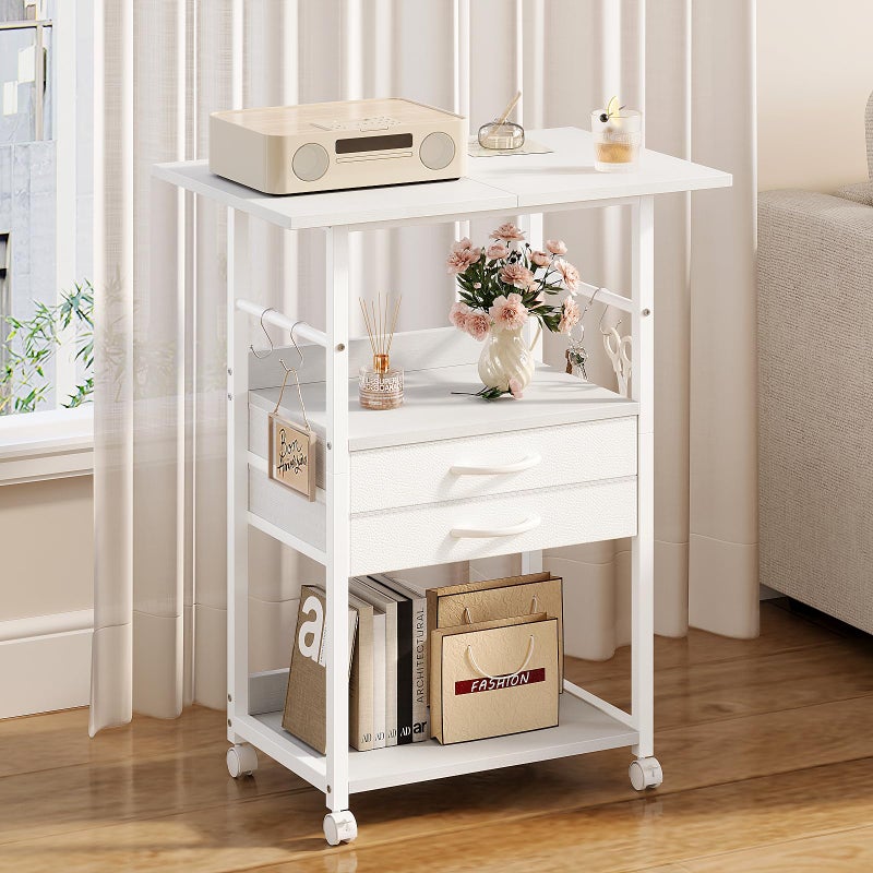 VENNQD Large Printer Stand with Storage Fabric Drawer Under Desk Printer Table with Wheels for Home Office, Printer Cart fit Fax Machine Scanner (White, 3 Tiers) - Image 5