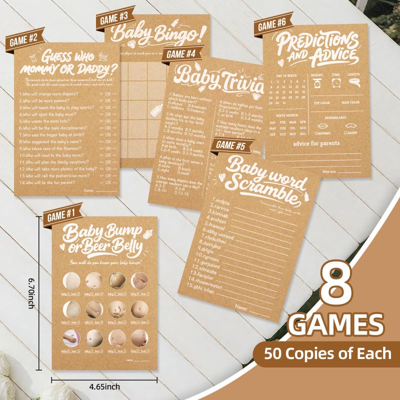OLOUTAB Baby Shower Games Boy-8 Games,Fun and Easy to Play,Includes Baby Bingo,Don't Say Baby,Guess Who Mommy or Daddy,Word Scramble,Prediction and Advice Cards,How Big is Mommys Belly,Baby Trivia - Image 2