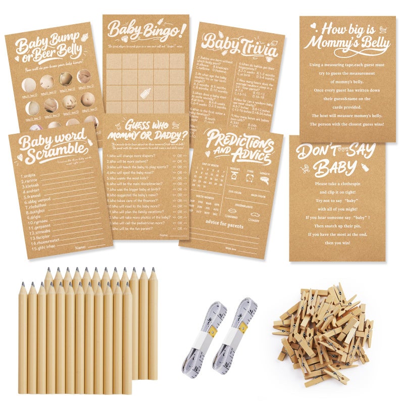 OLOUTAB Baby Shower Games Boy-8 Games,Fun and Easy to Play,Includes Baby Bingo,Don't Say Baby,Guess Who Mommy or Daddy,Word Scramble,Prediction and Advice Cards,How Big is Mommys Belly,Baby Trivia - Image 1