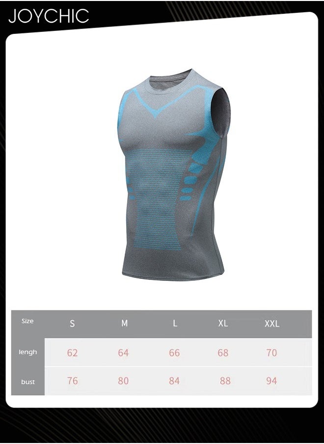 Joychic - Men Sports Vest Quick-drying High-elastic Tights Fitness Basketball Running Training Wide Shoulder T-shirt for All Seasons Grey - Image 1
