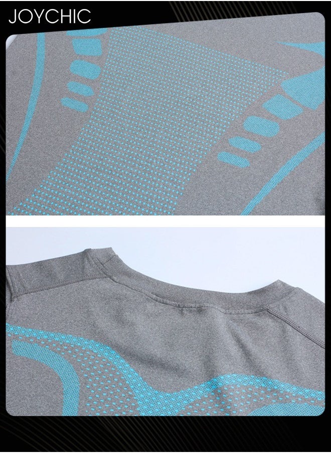 Joychic - Men Sports Vest Quick-drying High-elastic Tights Fitness Basketball Running Training Wide Shoulder T-shirt for All Seasons Grey - Image 1