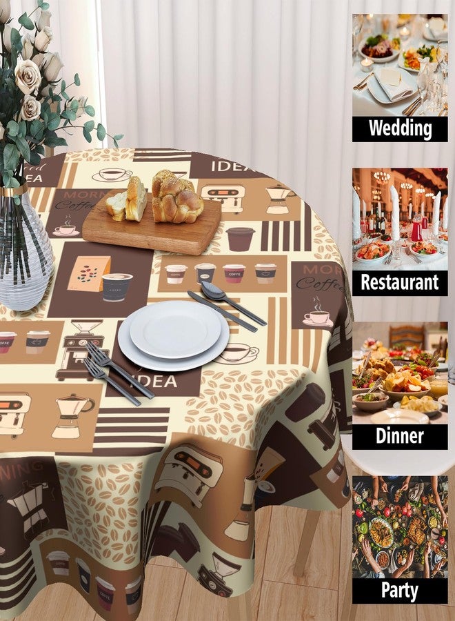 Granbey Classic Coffee Themed Table Cloth - Mocha Latte Milk Round Tablecloth Beige Brown Table Cover 60 Inch Decorative for Kitchen Dining Table Party - Image 4