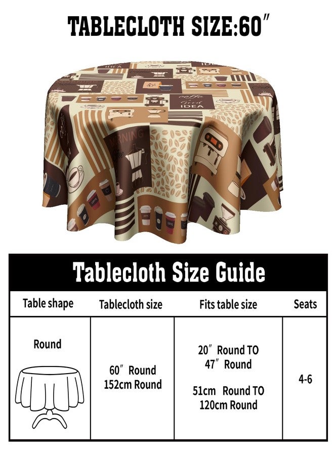Granbey Classic Coffee Themed Table Cloth - Mocha Latte Milk Round Tablecloth Beige Brown Table Cover 60 Inch Decorative for Kitchen Dining Table Party - Image 2